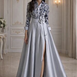 Elegant Asymmetrical Silver Dress